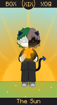 A girl holding a yellow orb (which represents the sun), with a rising sun in the background.