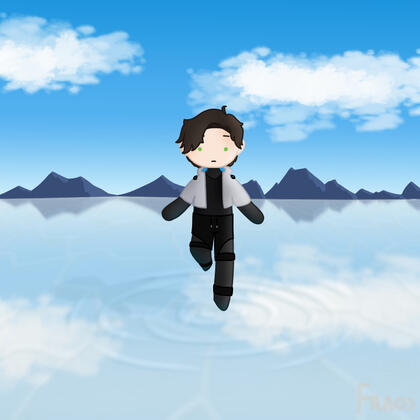 Guy standing on a salt lake, mountains in the background